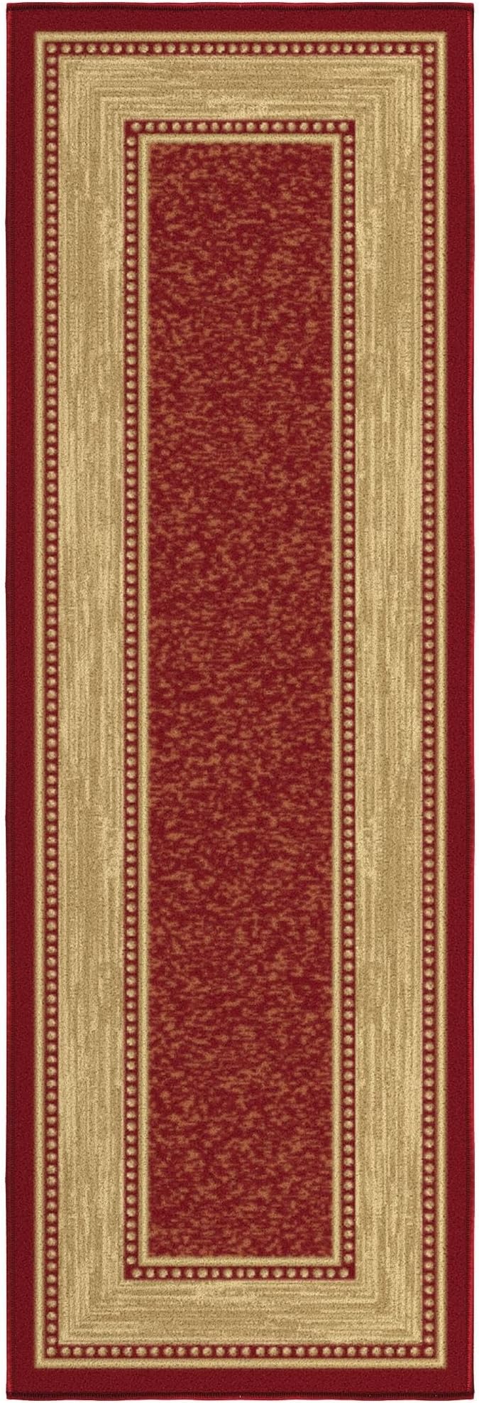 Ottomanson Hallway Runner Rug 20" x 53" Non Slip Border Area Rugs Easy to Clean Laundry Rug Runner Durable & Pet Friendly Floor Carpet Runners for Hallways Entryway Living Room Kitchen Bathroom, Red