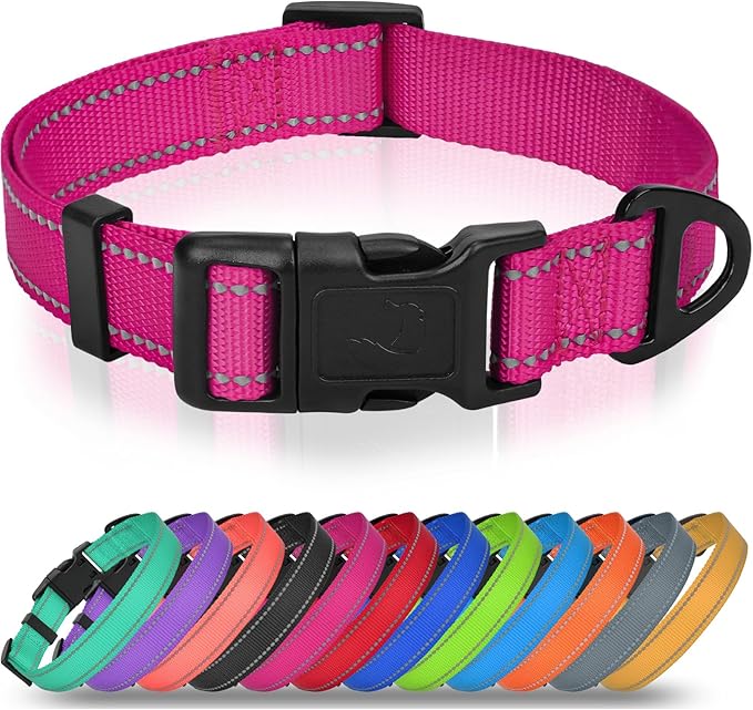Joytale Small Dog Collar, Reflective and Adjustable Nylon Collar with Quick-Release Buckle, Lightweight No-Choke Design for Small Dogs, Hotpink, 3/4" Width