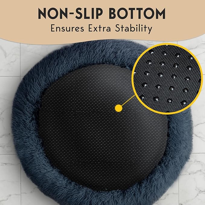 PetJett Calming Dog Bed Medium Size Dog - 30'' Donut Bed, Anti-Slip & Washable Super Soft Fluffy Plush Round Bed, Anti-Anxiety Premium Comfort Pet Bed, Fits Dogs up to 45 lbs - Dark Grey