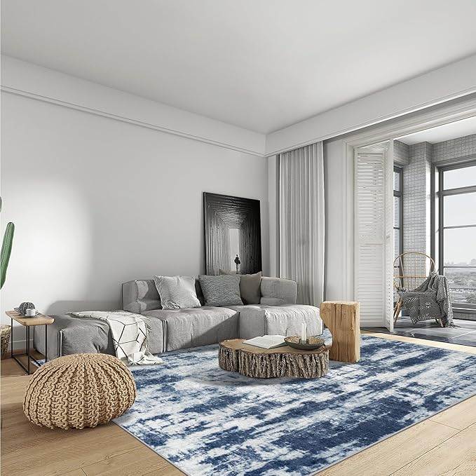 5x7 Area Rugs Washable Rug: Modern Abstract Living Room Rug Soft Anti-Skid Thin Carpet Indoor Floor Non-Shedding Carpets for Bedroom Dining Room Farmhouse Nursery Home Office Blue Grey