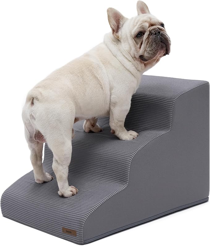 Lesure Dog Stairs for Small Dogs and Cats Pet Steps Ramp for Bed and Couch with CertiPUR-US Certified Foam with Non-Slip Bottom, Grey, 3 Steps