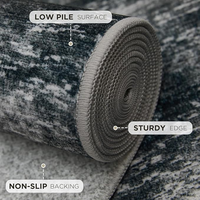 Joydeco 2x6 Washable Runner Rug for Hallway, Modern Abstract Non-Slip Soft Rugs, Low Pile Carpet for Entryway, Bedroom, Kitchen, Laundry, Light Gray & White & Dark Gray