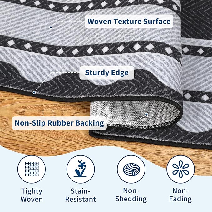 GarveeHome Washable 8x10 Area Rugs with Non Slip Backing, Large Solid Rugs for Living Room Bedroom, Modern Border Neutral Soft Carpet, Stain-Resistant Floor Mats for Nursery, Home Decor, Black Grey