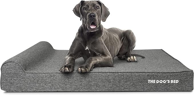 The Dog’s Bed Orthopedic Memory Foam Dog Bed with Headrest, Linen Fabric, Grey Linen, XXL, 6-Inch