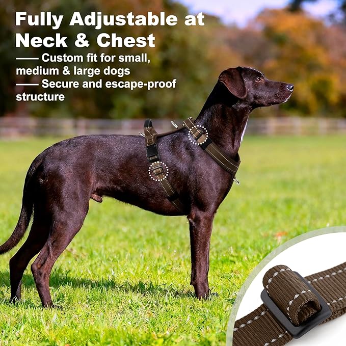 No Pull Dog Harness with Handle, Soft Mesh Padded Adjustable for Small Medium Large Dogs | Reflective Easy Walk Harness with Front Clip for Training, Running & Outdoor (Chocolate, M)