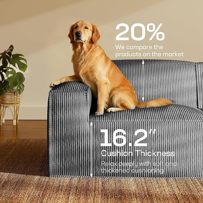Marsail Modular Sectional Sofa, 111" L-Shaped Modular Sectional Couch with Deep Seat, Freely Combinable Sectional Cloud Sofa for Living Room, No Assembly, Plush Corduroy Fabric, Grey
