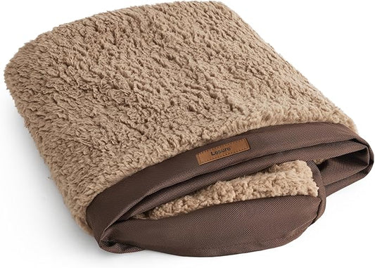 LE SURE Washable Dog Bed Cover Replacement - Large Size Plush Fleece Cover for Orthopedic Egg Crate Foam Pet Mat 36x27x3 Inches, Brown