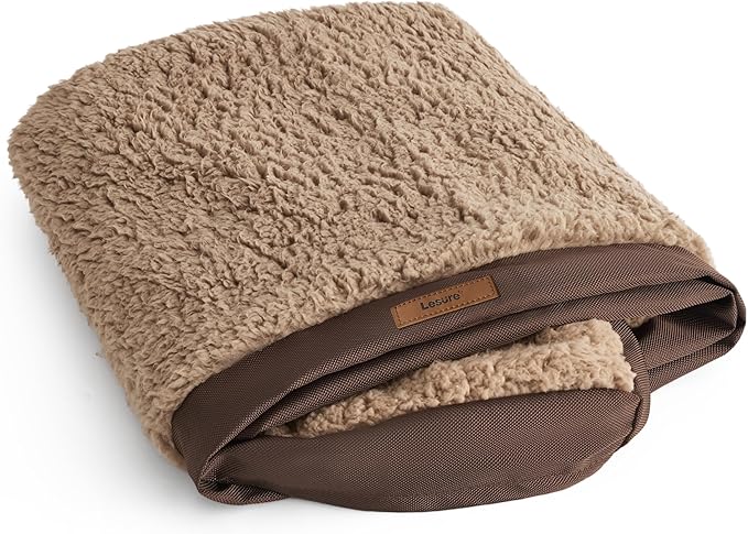 LE SURE Washable Dog Bed Cover Replacement - Medium Size Plush Fleece Cover for Orthopedic Egg Crate Foam Pet Mat 30x20x3 Inches, Brown