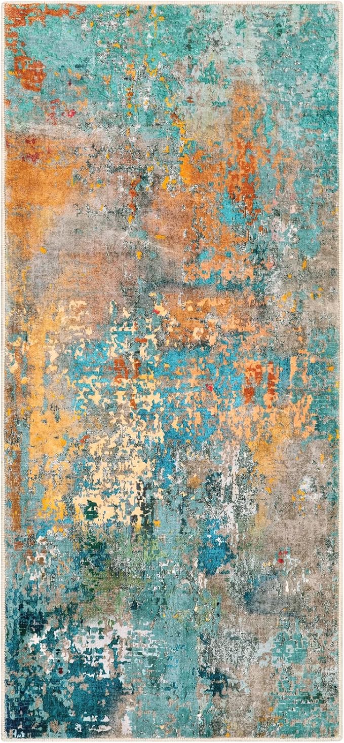 Lahome Modern Abstract Runner Rug - 2x4.3 Washable Hallway Rug Runner Soft Bathroom Mat, Non Slip Indoor Throw Carpet Runner for Bedside Camper Basement Laundry Room Front Door, Rosy Clouds