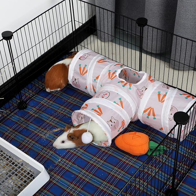 Rypet Guinea Pig Tunnel 3 Way Collapsible Small Pet Tunnels and Tubes with Interactive Ball for Baby Rabbit Ferret Hamster Chinchilla Hedgehog Hiding and Resting-White