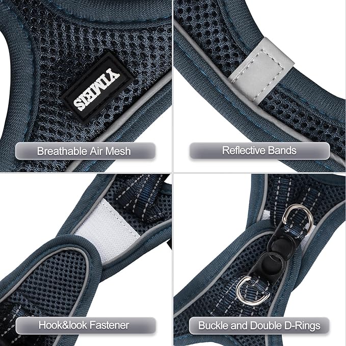 YIMEIS Dog Harness and Leash Set, No Pull Soft Mesh Pet Harness, Reflective Adjustable Puppy Vest for Small Medium Large Dogs, Cats (Navy, Medium (Pack of 1)
