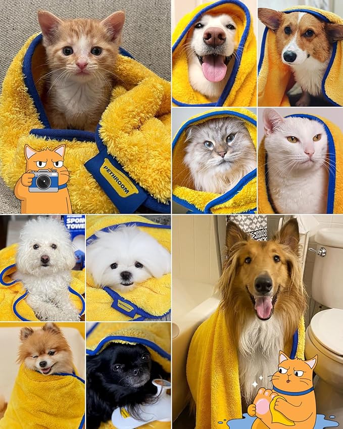 PETHROOM Ultra Absorbent Pet Towel | Quick-Drying, Soft Microfiber Dog & Cat Bath Towel | Lightweight, Durable, Fast Water-Soaking | Ideal for All Breeds (Medium) 15.7" x 31.5"