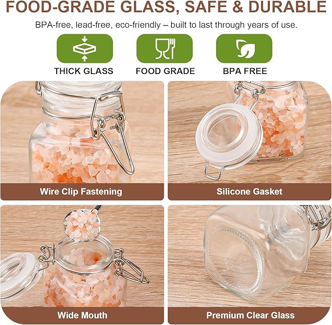 6 Pack Spice Jars, 4 oz Glass Containers with Airtight Lids, Small Herb Jars with Labels for Kitchen Storage