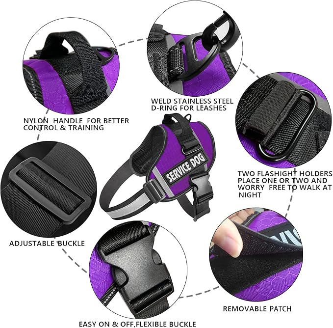 JSXD Dog Harness,No-Pull Service Dog Harness with Handle Adjustable Outdoor Pet Dog Vest 3M Reflective Nylon Material Vest for Breeds,Easy Control for Small Medium Large Dogs