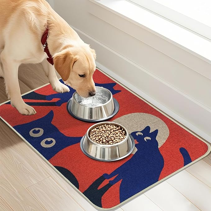 SHIYUE Dog Food Mats for Floors, Absorbent Cat Bowl for Food and Water, Non-Slip Accessories Pet Supplies(16"x24",Orange Pet)