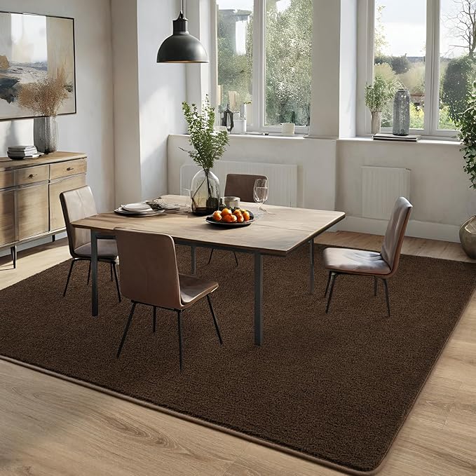 DweIke 6x9 Dark Brown Area Rugs for Bedroom, Super Soft Living Room Rug, Thickened Memory-Foam Throw Carpet, Non-Slip and Washable Carpets for Kids Boys Girls Room Dorm Nursery Home Decor