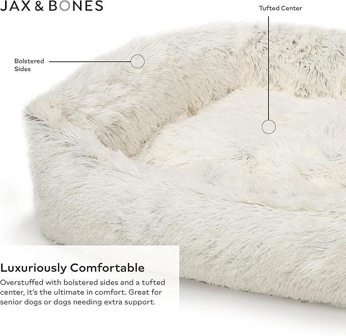 Jax & Bones Dog Napper - Machine Washable Shag Bed for Dogs - Extra Heavy Duty Bolstered Sides - Large White Dog Mat | 40 x 32 Inches