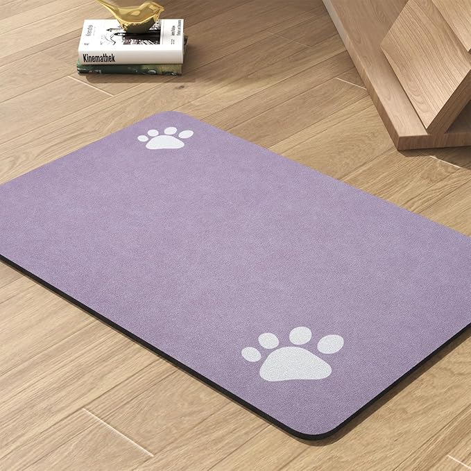 Pet Feeding Mat-Absorbent Dog Mat for Food and Water Bowl-No Stains Quick Dry Water Dispenser Mat-Dog Accessories Pet Supplies-Bowl for Messy Drinkers（Purple,12"x19"