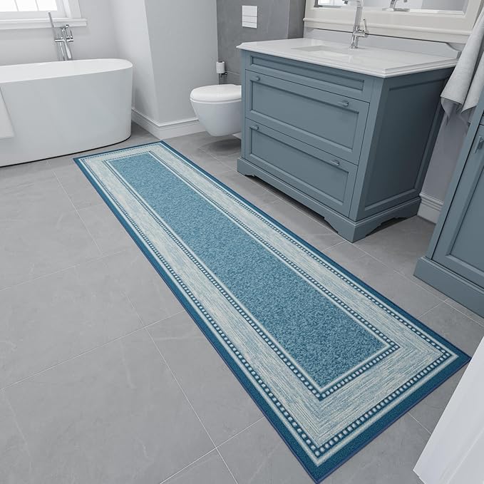 Ottomanson Hallway Runner Rug 2'7" x 9'10" Non Slip Border Area Rugs Easy to Clean Laundry Rug Runner Durable & Pet Friendly Floor Carpet Runners for Hallways Entryway Living Room Kitchen, Turquoise
