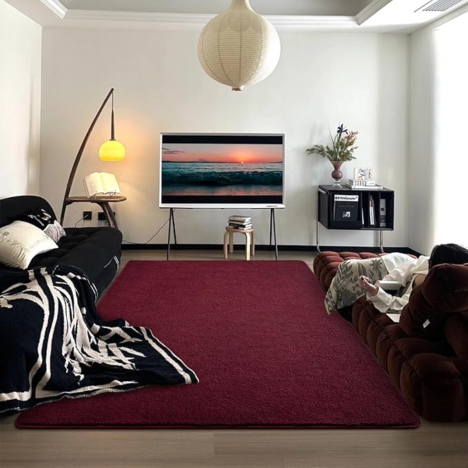 DweIke 6x9 Burgundy Red Area Rugs for Bedroom, Super Soft Living Room Rug, Thickened Memory-Foam Throw Carpet, Non-Slip and Washable Carpets for Kids Boys Girls Room Dorm Nursery Home Decor