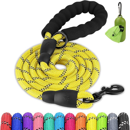 Joytale Dog Leash for Small Dogs, Heavy Duty Nylon Leashes with Comfortable Padded Handle and Highly Reflective Threads, Ideal for Walking and Training, Yellow, 6'횞3/8''