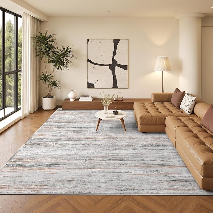 Art&Tuft Washable Rug, Anti-Slip Backing Abstract Area Rugs, Stain Resistant Rugs for Living Room, Foldable Machine Washable Area Rug(03-Taupe, 8'x10')