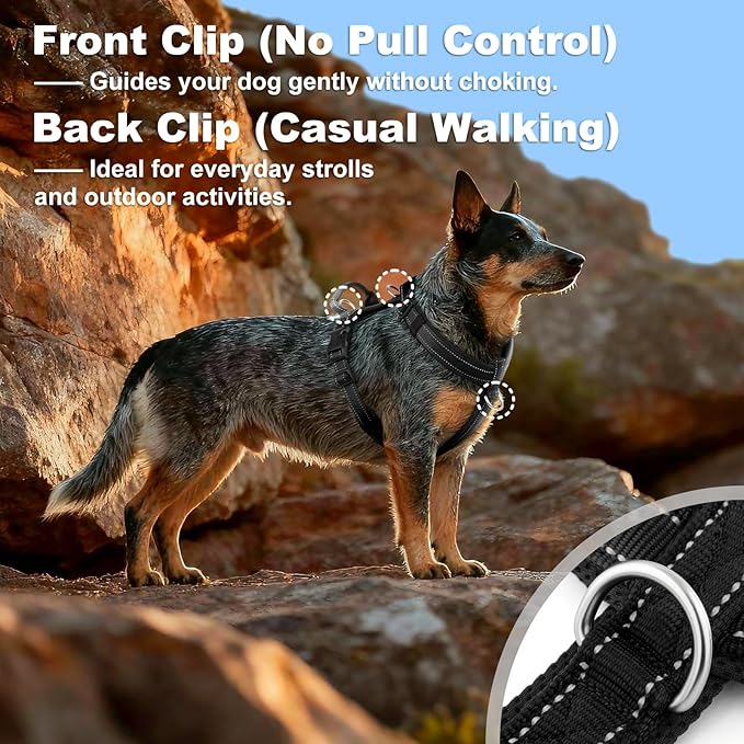 No Pull Dog Harness with Handle, Soft Mesh Padded Adjustable for Small Medium Large Dogs | Reflective Easy Walk Harness with Front Clip for Training, Running & Outdoor (Black, S)