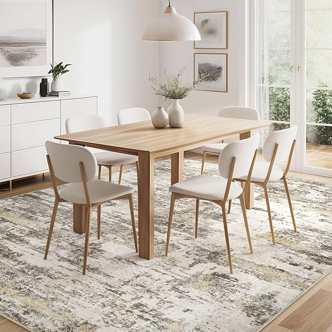 Area Rugs for Living Room: 9x12 Abstract Washable Rug Modern Neutral Large Soft Stain Resistant Non-Slip Backing Machine Table for Bedroom Dining Room Indoor Home Office Carpet - Gold Brown