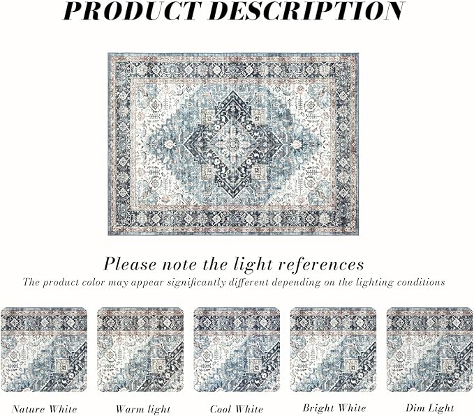 Runner Rug 2횞6, Vintage Boho Rug,Ultra-Soft Low Pile, Washable, Non Slip,Stain Resistant Printed Carpet for Hallway Kitchen Living Room Bedrooms Playroom Office, Blue/Navy