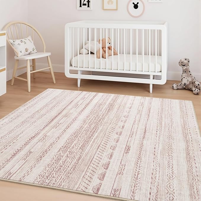 3x5 Pink Area Rug Machine Washable Non Slip Rug Distressed Neutral Moroccan Boho Rug Ultra Soft Indoor Rugs for Bedroom Living Room Entryway Kitchen Foyer Bedside