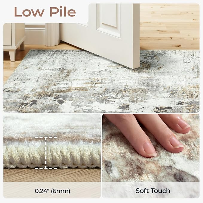 8x10 Area Rugs for Living Room, Abstract Neutral Large Washable Rug, Indoor Soft Non-Slip Floor Carpet for Bedroom Dining Room Home Decor, Brown/Grey
