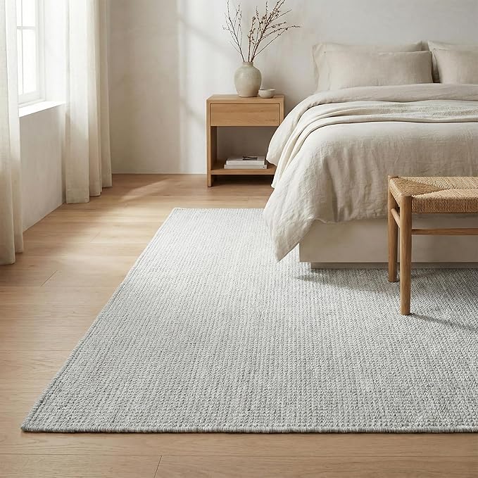 Fab Habitat Machine Washable Area Rug - Hand Woven, Stain Resistant, Pet Friendly - Premium Recycled Polyester Yarn - Solid - Kitchen, Bathroom, Laundry Room - Alford - Silver - 3 x 5 ft