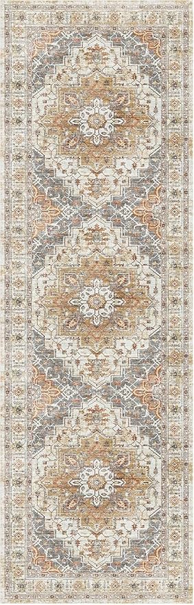 2'6" x 16'Non Slip Runner Rugs - Runners for hallways, Kitchen,Entryway,Stain Resistant Washable Rugs for Bedroom, Indoor Vintage Area Rugs (Turmeric/Grey,2'6" x 16')