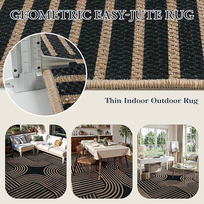 Lahome Modern Geometric Easy Jute Rug, 6x9 Area Rugs for Living Room Outdoor Patio Washable Indoor Outdoor Carpet, Farmhouse Large Non Slip Carpet for Bedroom Backyard Dining Room