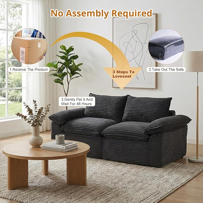 80" Cloud Loveseat Sofa, Boneless Couch Sofa in A Box for Living Room, Modern Modular Sectional Sofas 2 Seat Couch Foam Comfy No Assembly Cloud Couches with Throw Pillows for Bedroom,Dorm,Dark Gray
