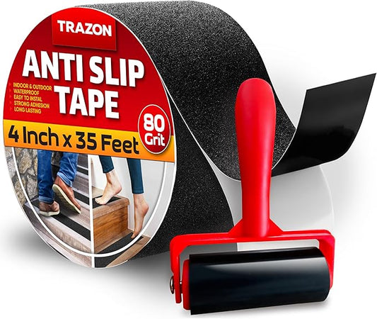 Grip Tape - Heavy Duty Anti Slip Tape for Stairs Outdoor/Indoor Waterproof 4Inch x 35Ft Safety Non Skid Roll for Stair Steps Ramp Traction Tread Staircases Grips Adhesive Non Slip Strips Walk Black