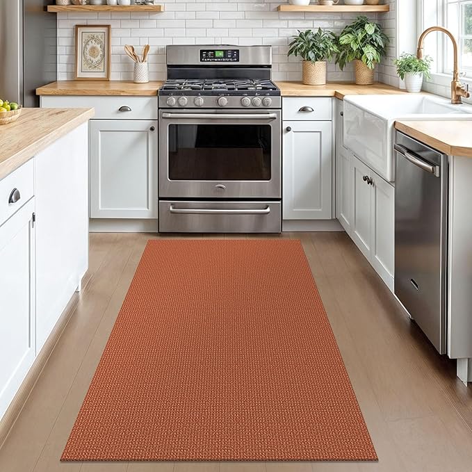KOZYFLY Rugs for Entryway 3x5 ft Washable Area Rug Non Slip Rubber Backed Entry Rug Woven Indoor Door Mat Cotton Kitchen Rugs Floor Carpet for Entryway, Foyer, Backdoor, Orange/Tan