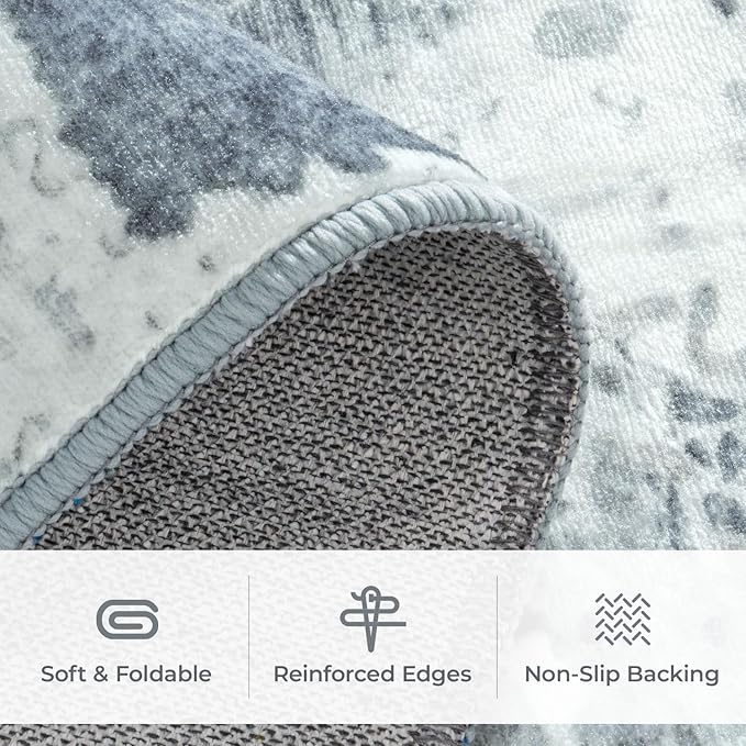 Washable Rugs 5x7 Area Rugs for Living Room, Light Blue Modern Abstract Carpet for Bedroom, Non-Slip Soft Accent Rug for Kids Room Office Dining Room