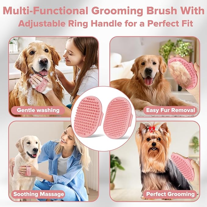 6PCS Pet Grooming Kit for Dogs,Cats and Horses | Dog Washing Gloves | Dog Bath Brush | Dog Bath Gloves | Dog Shampoo Brush | Pet Grooming Gloves | Dog Bath Supplies (Light Pink)