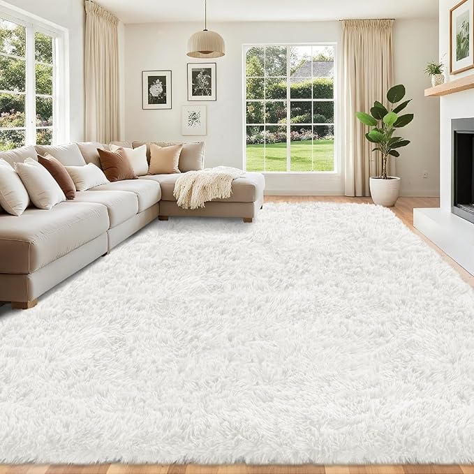 6x9 Area Rug for Living Room: Ultra Soft Fluffy Rug Modern Large Thicked Shag Rug for Bedroom Non Slip Indoor Fuzzy Carpets for Girls Kids Room Nursery Dorm Home Decor White