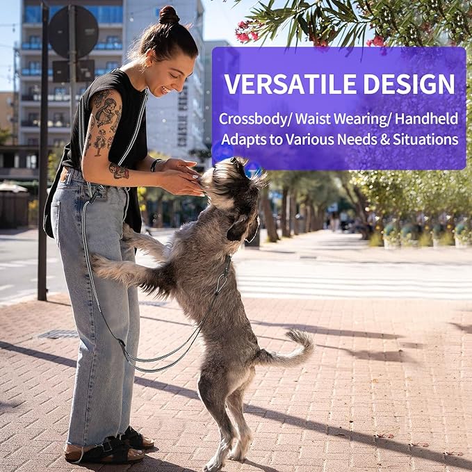 Kazazoo Hands-Free Dog Leash Adjustable Length 5-8Ft, Waist for Dog Walking, Running for Small &Medium Dogs with Reflective Strips, Ballistic Nylon, Waist Belt, Lightweight Black