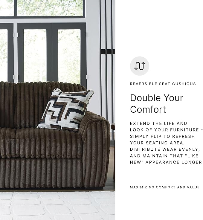Signature Design by Ashley Midnight-Madness Loveseat with Reversible Cushions, Accent Pillows, Fabric Upholstery, 72" W x 41" D x 40" H, Dark Brown
