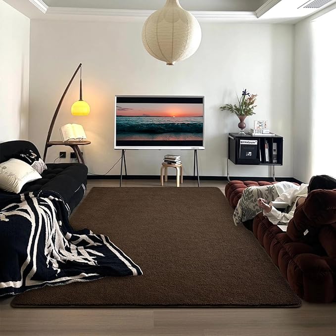 DweIke 4x6 Dark Brown Area Rugs for Bedroom, Super Soft Living Room Rug, Thickened Memory-Foam Throw Carpet, Non-Slip and Washable Carpets for Kids Boys Girls Room Dorm Nursery Home Decor