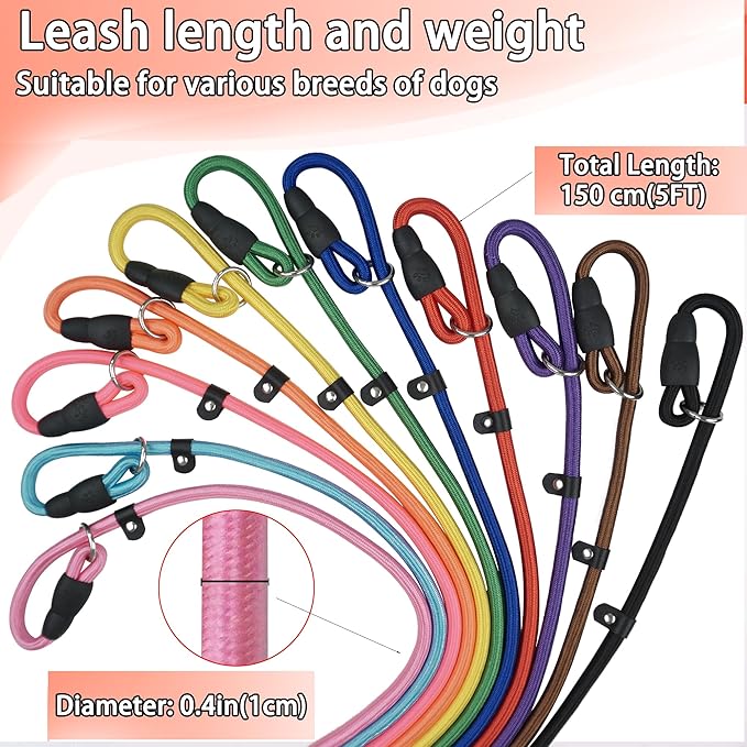 11-Piece Adjustable Dog Slip Leads 11 Colors, Adjustable - Easy On/Off, No Collar Needed, Standalone Use. Matches Outfits/Themes/Weather, High Value for Walking/Training