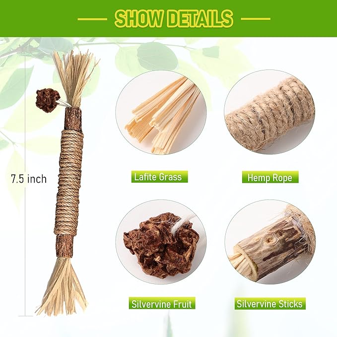 GBSYU 3 Pack Silvervine Cat Toy, Silvervines Sticks Cat Toys for Indoor Cats, Cat & Kitten Chew Toys for Aggressive Chewers, Cat Dental Toy for Kitten Teeth Cleaning, Matatabi Silvervine for Cats