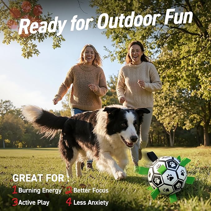 QDAN Large Dog Toys, 8 Inch Soccer Ball for Dogs with Straps, World Cup Interactive Toys for Tug of War, Puppy Birthday Gifts, Water Toy, Durable Dog Balls for Medium Large