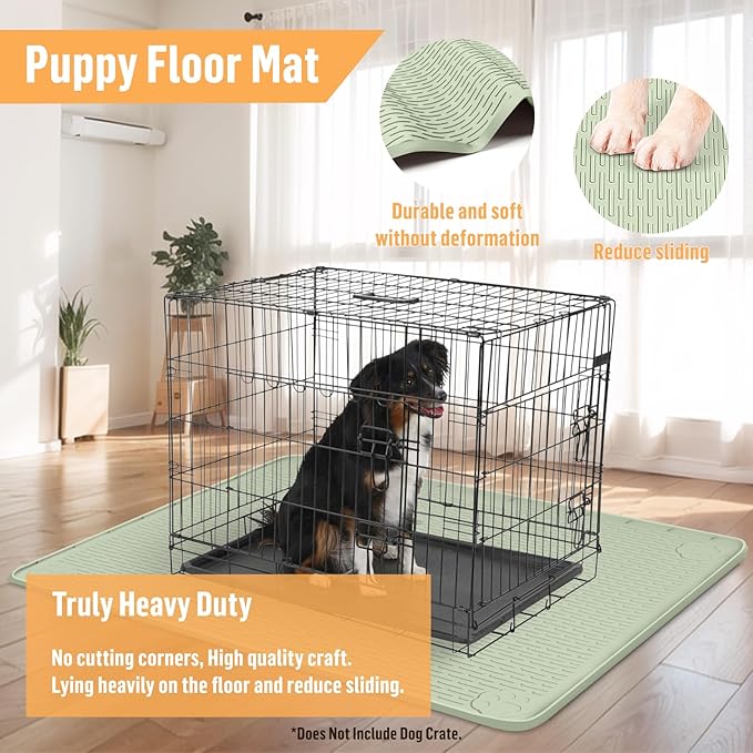 Silicone Dog Bed Mat, 57"x 40" Crate Mat for Dog Cages, Kennel Mat with Raised Edge, Washable, Waterproof, Leakproof, Protect Floors (Green)