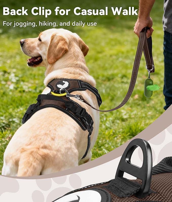 Joytale No Pull Dog Harness for Small Dogs, Reflective Pet Vest with Front Clip, Adjustable Soft Padded Harnesses with Easy Control Handle for Training and Walking, Brown, S