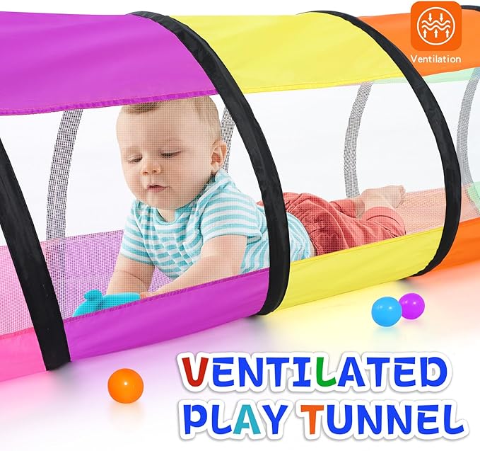 Colorful Baby Play Tunnel for Toddlers with 2 Mesh Sides, Kids Crawling Tunnel Play Tent Pop Up Toddlers Tunnel, Cat Tunnel for Dogs Pets Indoor Outdoor Toy Gift
