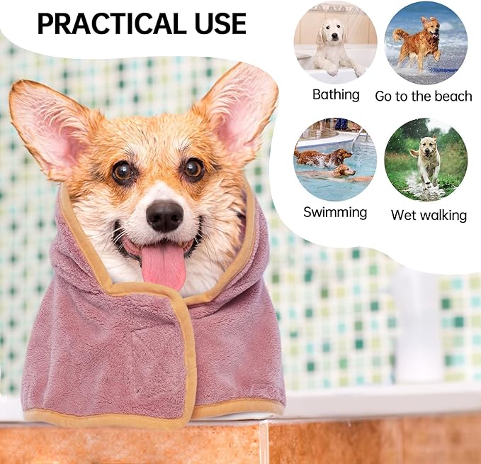 Magic Sticker & Belly Strap Dog Drying Coat, Microfibre Material Fast Drying Super Absorbent Towel, Dog Robes for After Bath - Small to Large